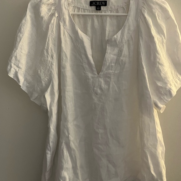 J Crew White Linen Flutter-Sleeve V Neck Blouse Size Large - Picture 3 of 7